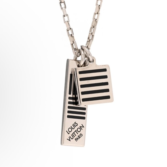Louis Vuitton Jewelry - Louis Vuitton Collier Black and Silver Damier Pendant Necklace EUC
